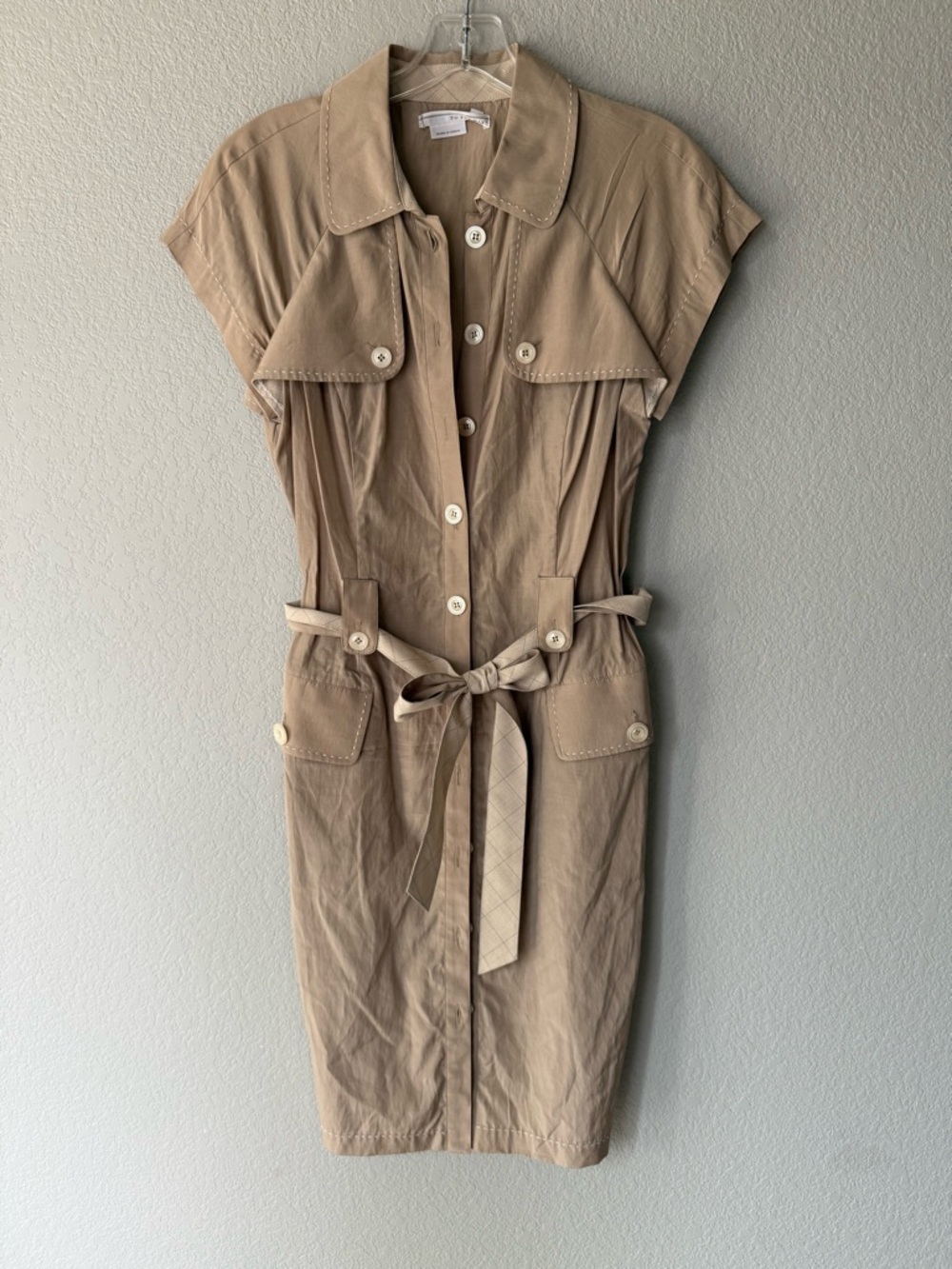 To the Max Taupe Button-Front Trench Midi Dress with Tie Belt | Women’s Small